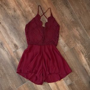 Open-Back Satin and Lace Romper